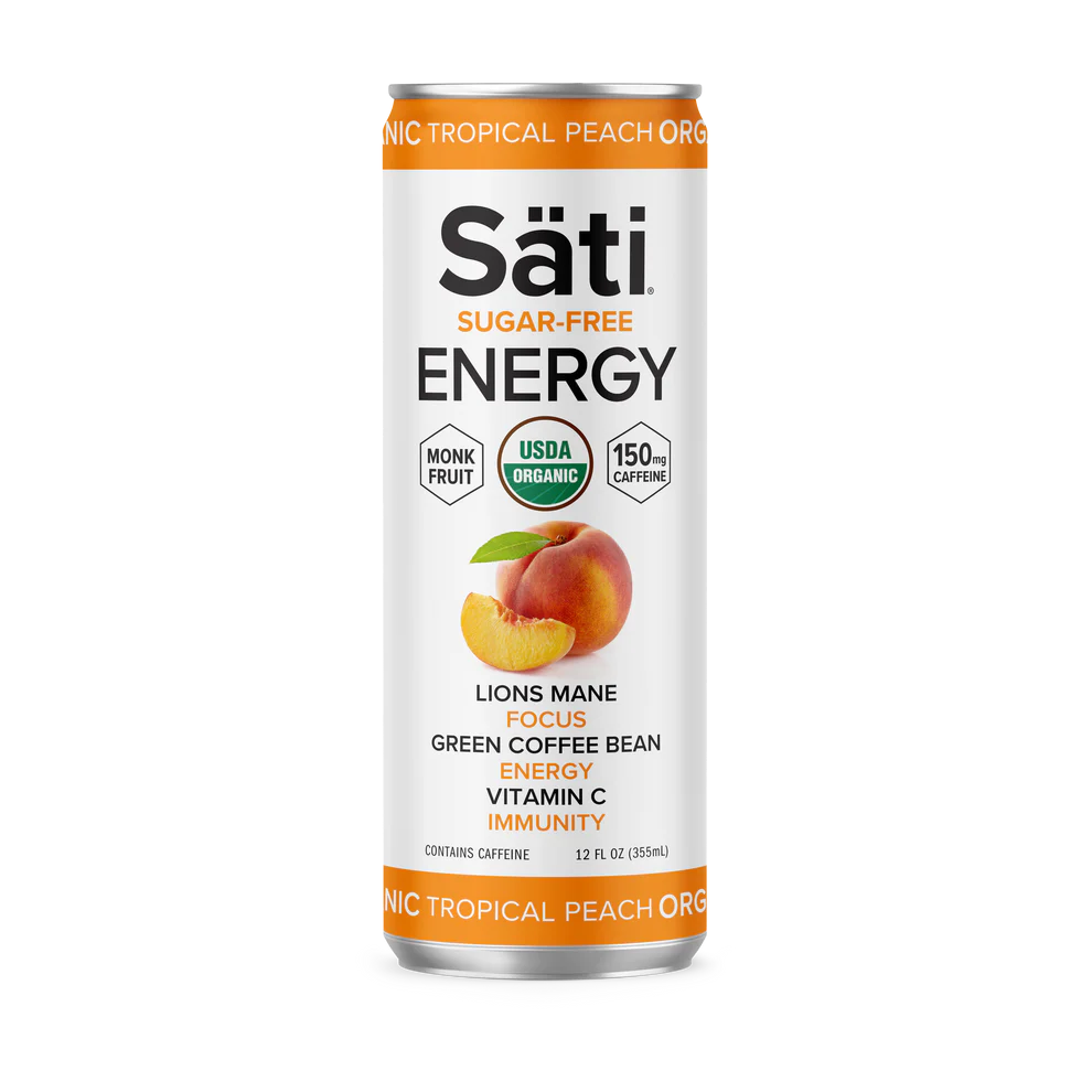 Sati Organic Sugar-Free Energy Drinks 12oz (150MG Caffeine) / Tropical Peach